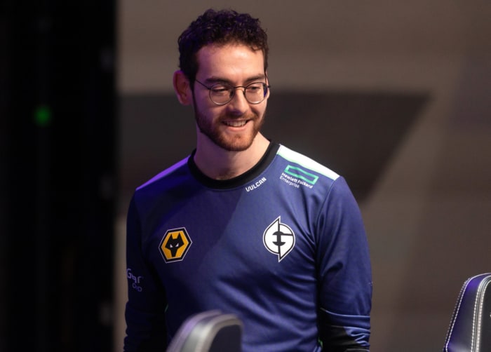Philippe "Vulcan" Laflamme of Evil Geniuses onstage after competing during week 3 of the 2023 LCS Spring Split at the Riot Games Arena on February 10, 2023. (Photo by Robert Paul/Riot Games)